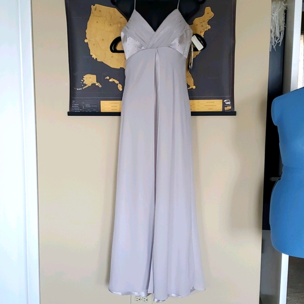 Silver gown prom dress or bridesmaid dress.